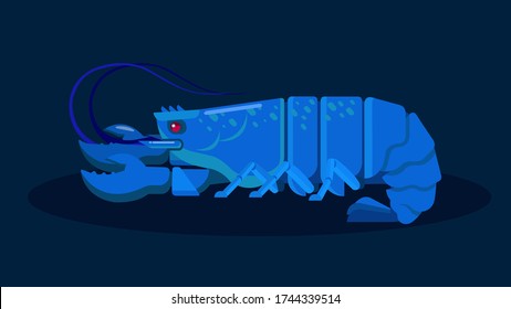 Illustration of blue lobster sea