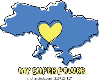 illustration of a blue map of Ukraine with a yellow heart inside