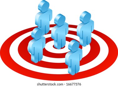 Illustration of blue men standing on red target