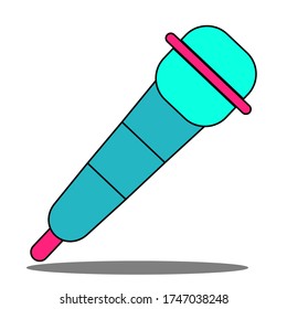 Abbildung eines blauen Mikrofons Vector Illustration über Musik-Player. Geeignet für Symbole und Symbole.