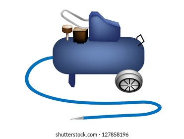 An Illustration of Blue Mobile Air Compressor Pressure Pump Tool for Auto Repair Shop