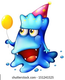 Illustration of a blue monster celebrating on a white background