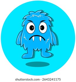 An illustration of a blue monster with a sad or grumpy expression. This design is suitable for conveying specific emotions in stories, social media content, 