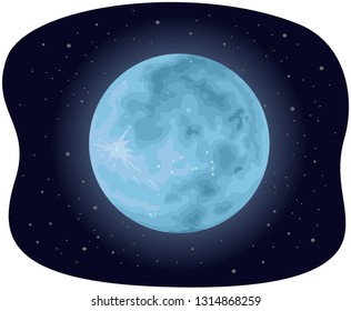 Illustration of a Blue Moon When the Moon Appears Blue or Bluish in Color