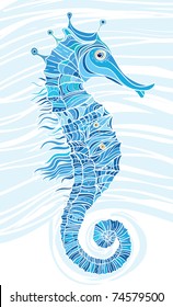 Illustration of  blue mosaic seahorse