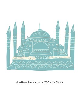 Illustration der blauen Moschee in Istanbul. Der Sultanahmet. Liner handgezeichnete Vektorgrafik.