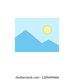 Illustration of blue mountain and green sky in minimalist style