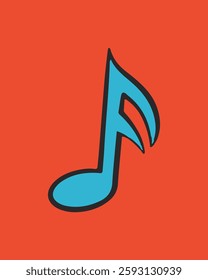 Illustration of a blue musical note on a vibrant orange background. The note is stylized, standing out against the orange. Simple and bold musical design. Vector illustration.