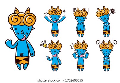 Illustration of blue ogre / Facial expression set