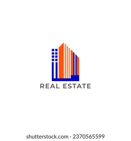 ILLUSTRATION BLUE ORANGE COLOR HOME. BUILDING ARCHITECTURE SIMPLE MINIMALIST LOGO ICON DESIGN VECTOR. GOOD FOR REAL ESTATE, PROPERTY INSDUSTRY