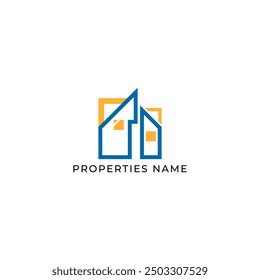ILLUSTRATION BLUE ORANGE COLOR HOME. BUILDING ARCHITECTURE SIMPLE MINIMALIST LOGO ICON DESIGN VECTOR. GOOD FOR REAL ESTATE, PROPERTY INSDUSTRY
