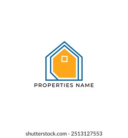 ILLUSTRATION BLUE ORANGE COLOR HOME. BUILDING ARCHITECTURE SIMPLE MINIMALIST LOGO ICON DESIGN VECTOR. GOOD FOR REAL ESTATE, PROPERTY INSDUSTRY