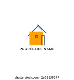 ILLUSTRATION BLUE ORANGE COLOR HOME. LINE BUILDING ARCHITECTURE SIMPLE MINIMALIST LOGO ICON DESIGN VECTOR. GOOD FOR REAL ESTATE, PROPERTY INSDUSTRY