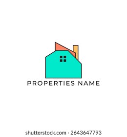 ILLUSTRATION BLUE ORANGE COLOR HOME. BUILDING ARCHITECTURE SIMPLE MINIMALIST LOGO ICON DESIGN VECTOR. GOOD FOR REAL ESTATE, PROPERTY INSDUSTRY