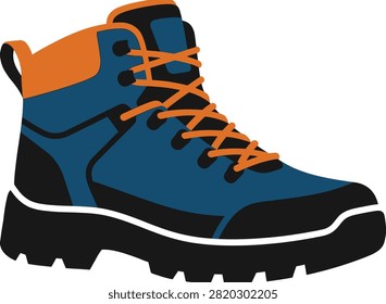 Illustration of a blue and orange hiking boot with sturdy sole and laces isolated on white background vector