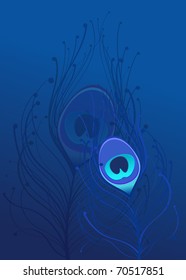 illustration with blue peacock feather