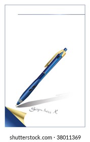 illustration with blue pen and sheet of paper