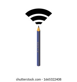 Illustration eines blauen Bleistiftlogos mit zusätzlichen Signalsymbolen