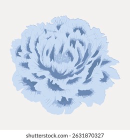 Illustration of a blue peony flower with detailed petals. The blue flower is set against a light background, highlighting the peony's intricate design. Vintage art illustration vector.