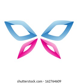 Illustration of Blue and Pink Butterfly Icon isolated on a white background