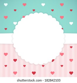 Illustration of Blue and pink card template with hearts