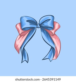illustration of blue and pink ribbon bow on blue background
