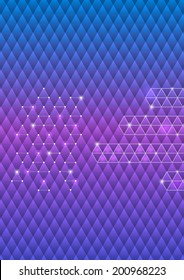 Illustration of blue, pink and violet triangle mosaic background with white outline