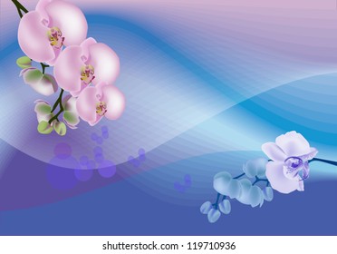 illustration with blue and punk orchids decoration