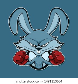 illustration blue rabbit boxing with cartoon style vector