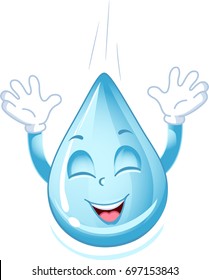 Illustration of a Blue Rain Drop Mascot Happily Falling from Above