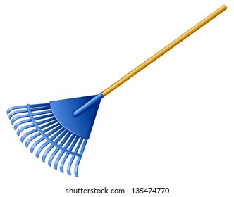 Illustration of a blue rake on a white background