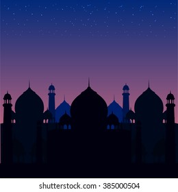 illustration of a blue religious background with mosque.