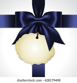 Illustration of blue ribbon bow vector with tag card