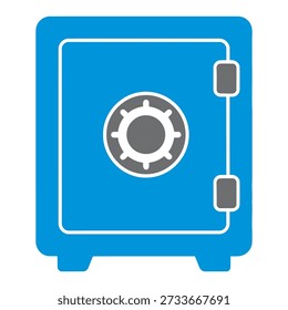 Illustration of a blue safe with a combination lock and handles on the front