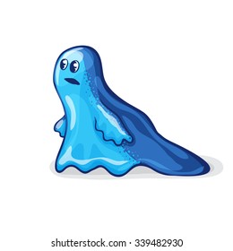 Illustration of blue scared slimy monster isolated on white