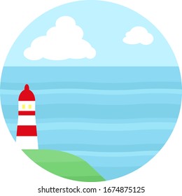 Illustration of blue sea background with a lighthouse