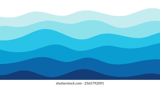 illustration of blue sea waves pattern background layered with gradient blue color banner template design