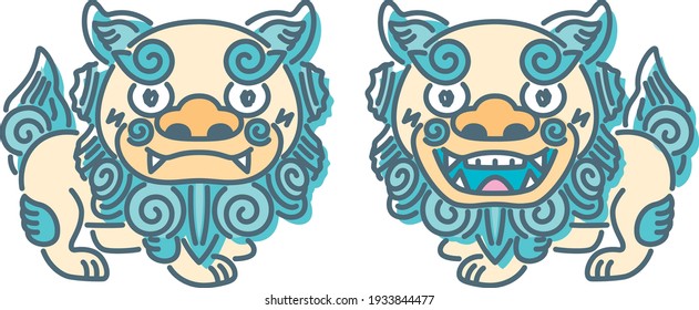 Illustration of the blue shisa, the guardian deity of Okinawa