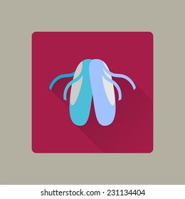 Illustration of blue shoes for ballet with tapes. Flat design vector icon EPS10