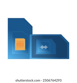 illustration of a blue SIM card showing both the front and back sides, isolated on a white background.
