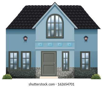 Illustration eines blauen Einfamilienhauses auf weißem Hintergrund