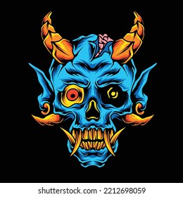 illustration of the blue skull zombie king vector design, can be used for book designs, posters, merch, t-shirt designs, etc.