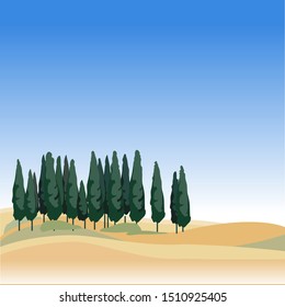 illustration of blue sky background with pine trees