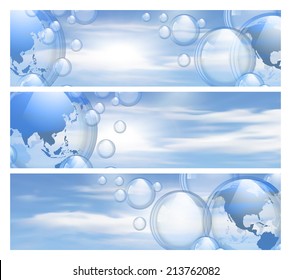 An illustration of the blue sky and bubbles banners.