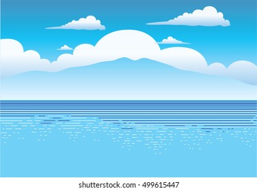 The illustration of blue sky and cloud over the sea.