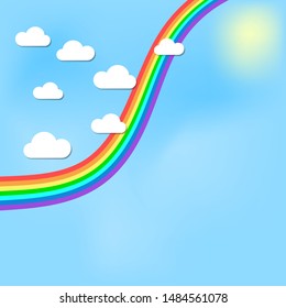 Illustration blue sky, clouds and rainbow.