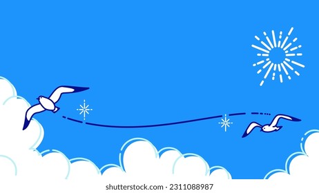 Illustration of blue sky with seagulls flying, Background illustration for summer