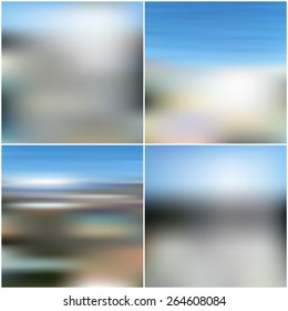 Illustration of a blue sky and white clouds. Vector web and mobile interface templates. Editable blurred backgrounds set