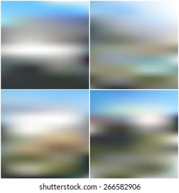 Illustration of a blue sky and white clouds. Vector web and mobile interface templates. Editable blurred backgrounds set