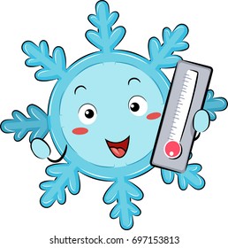 Illustration of a Blue Snowflake Mascot Holding a Thermometer